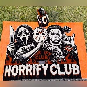 Ghost face adult size alpaca poncho, one size, unisex, handcrafted in Ecuador